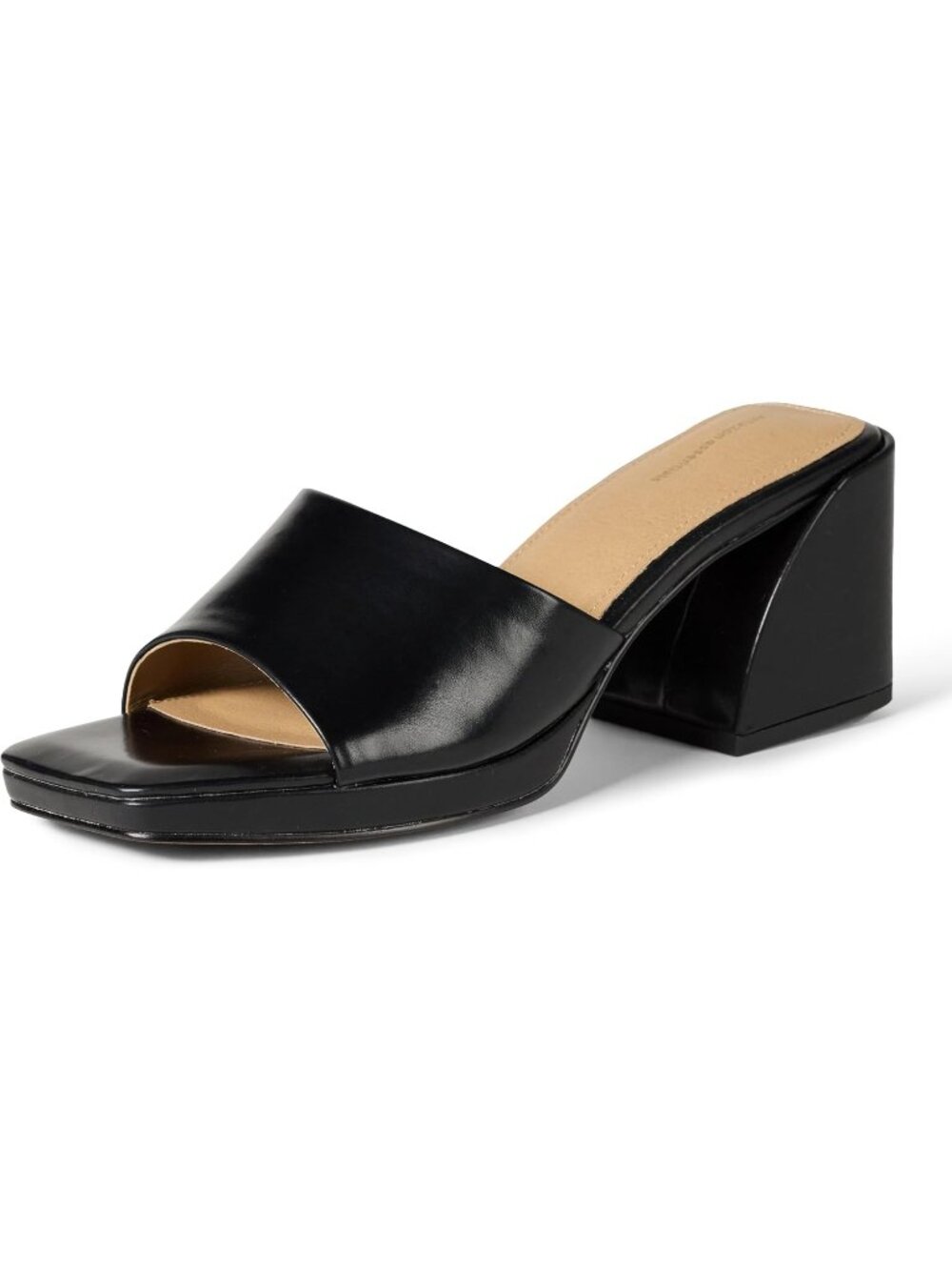Women's Black Platform Block Heel Mule Sandals Peep Toe Slingback Faux Leather